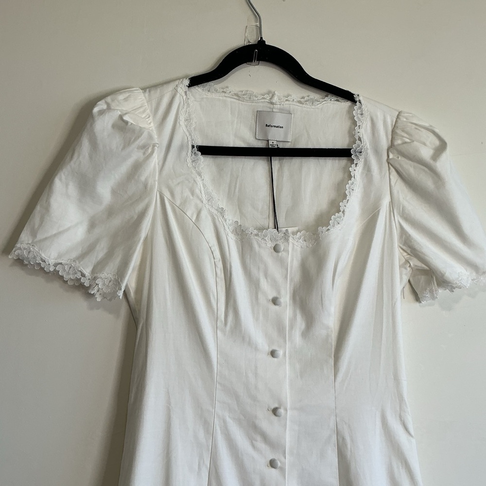 NEW Reformation Alida Midi Dress 6 Cottagecore Milkmaid Romantic Lace trim - Picture 5 of 10